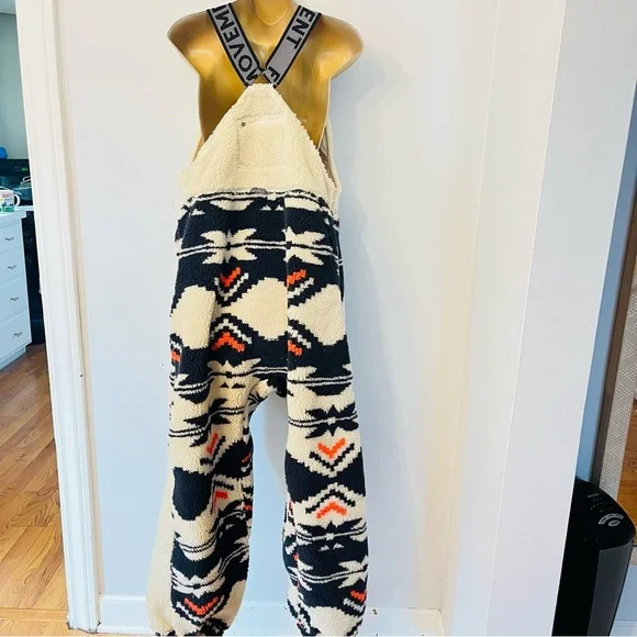 Free People Movement Sherpa Overalls Aztec Print Cozy Fleece Small - Picture 4 of 5